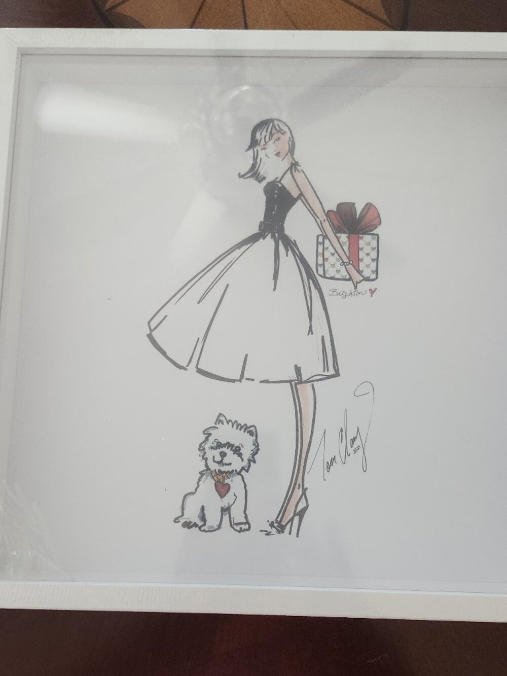 BRIGHTON Heart Framed Art Picture By Tom Clancy Woman, Dog, & Present - NWT